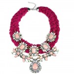 Fuchsia Beaded Opal Blush Marquise Stones Statement Necklace 
